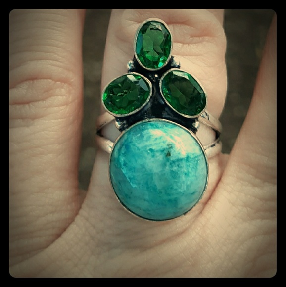 New Rainbow Moonstone & Chrome Diopside Silver Ring. - Picture 2 of 8